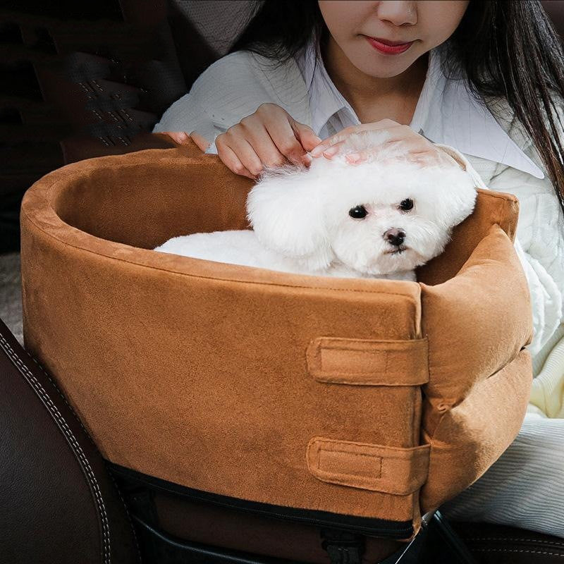 KFX-7090877 Deerskin Velvet Dog Car Seat Nest - Anti-Dirty Central Control Den in Brown, Gray, or Blue