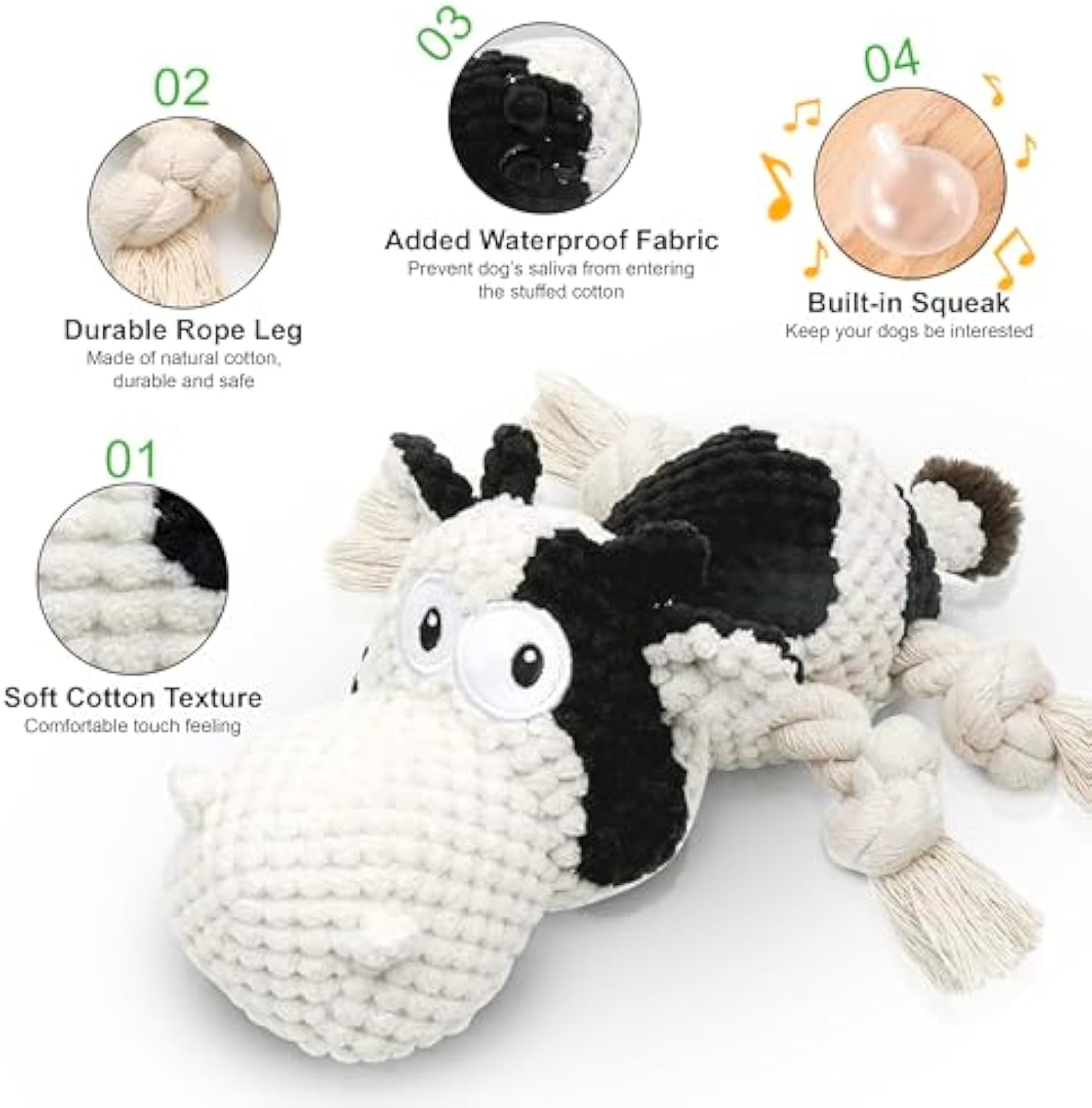 KFX-7091901 Durable Plush Dog Toy with Squeaker and Crinkle Ears, Chew Toy for Small, Medium, and Large Dogs