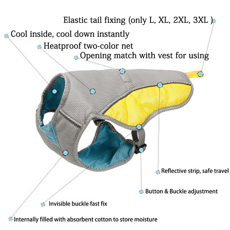 KFX-7092797 Breathable Cooling Vest for Dogs - Heat-Resistant, Moisture-Absorbing Fabric, Reflective Strips, Adjustable Fit