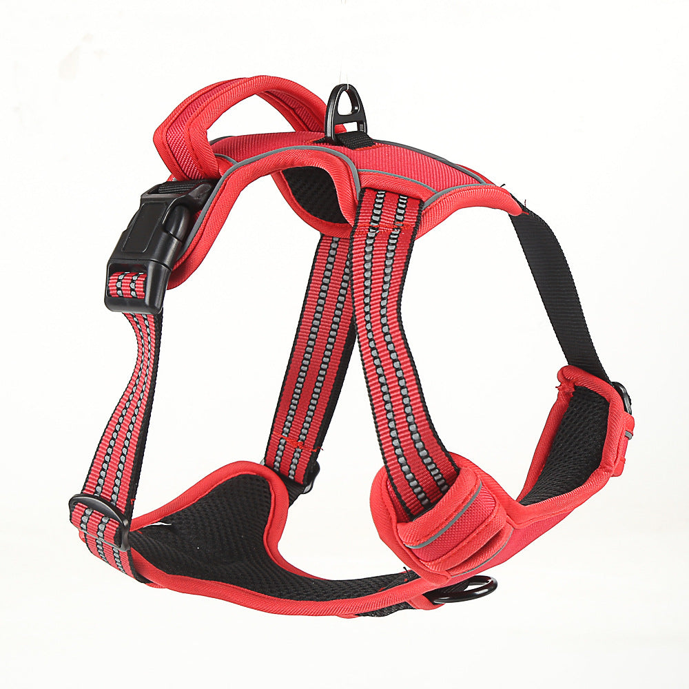 KFX-7093693 Reflective Dog Leash with Vest-style Harness - Black, Red, Fluorescent Orange, Multiple Sizes Available
