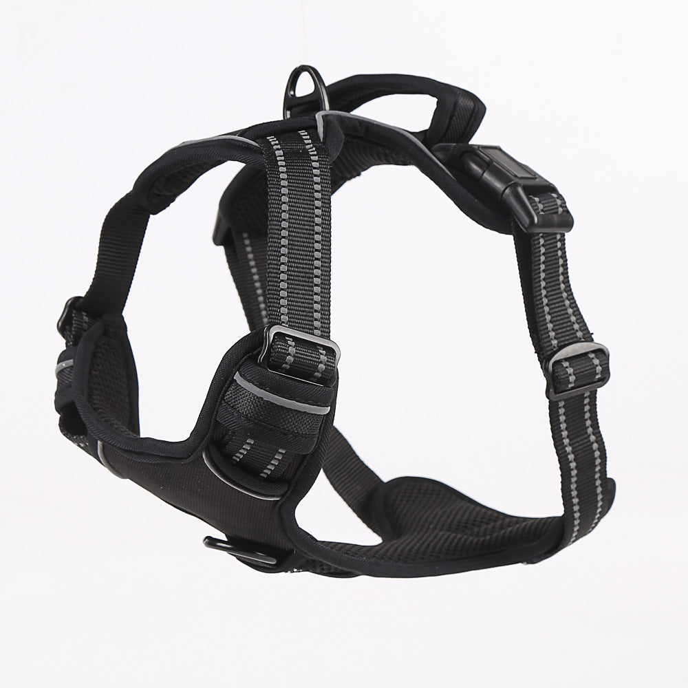 KFX-7093693 Reflective Dog Leash with Vest-style Harness - Black, Red, Fluorescent Orange, Multiple Sizes Available