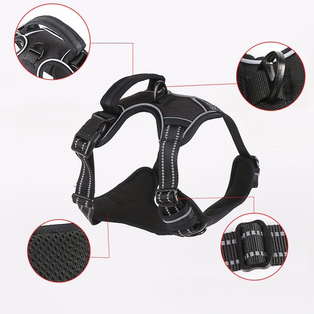 KFX-7093693 Reflective Dog Leash with Vest-style Harness - Black, Red, Fluorescent Orange, Multiple Sizes Available