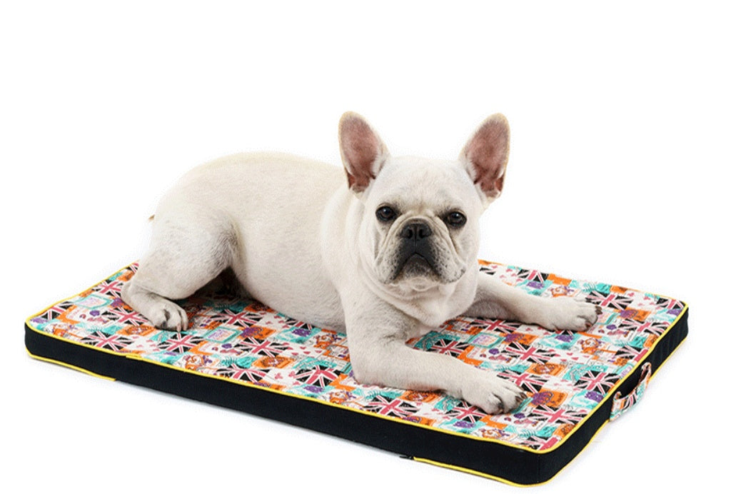 KFX-7096253 Thickened Dog Bed Mat with High Resilience Sponge and Printed Canvas Cover