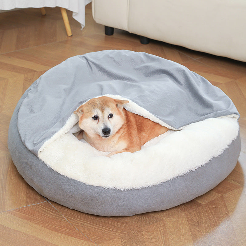 KFX-7098429 Cozy Orthopedic Dog Bed with Hooded Blanket - Waterproof and Dirt Resistant Cuddler for Cats and Puppies