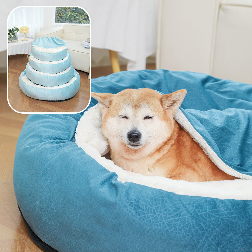 KFX-7098429 Cozy Orthopedic Dog Bed with Hooded Blanket - Waterproof and Dirt Resistant Cuddler for Cats and Puppies