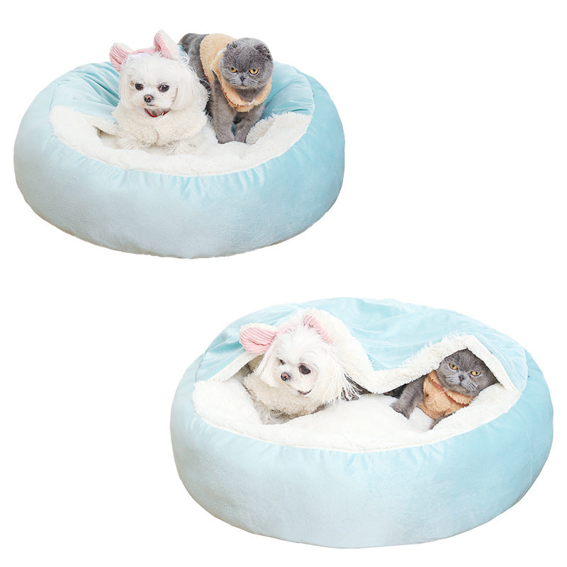 KFX-7098429 Cozy Orthopedic Dog Bed with Hooded Blanket - Waterproof and Dirt Resistant Cuddler for Cats and Puppies