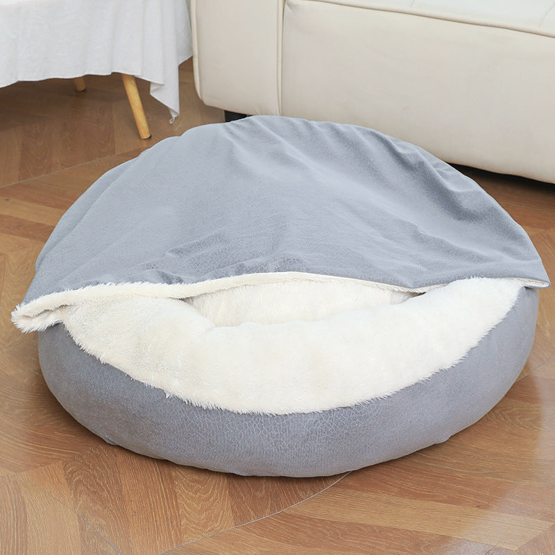 KFX-7098429 Cozy Orthopedic Dog Bed with Hooded Blanket - Waterproof and Dirt Resistant Cuddler for Cats and Puppies