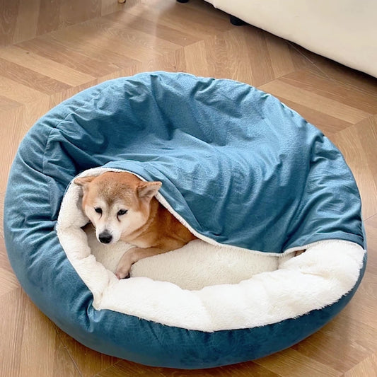 KFX-7098429 Cozy Orthopedic Dog Bed with Hooded Blanket - Waterproof and Dirt Resistant Cuddler for Cats and Puppies