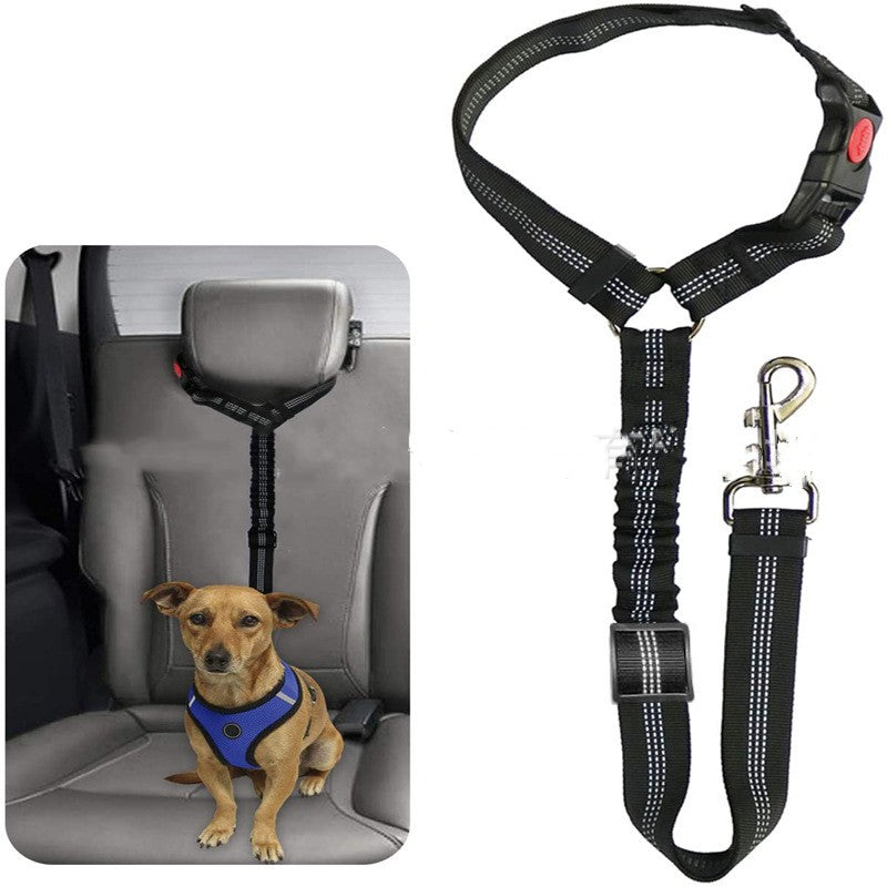 KFX-7099965 Elastic Reflective Dog Car Harness with Traction Rope and Strap