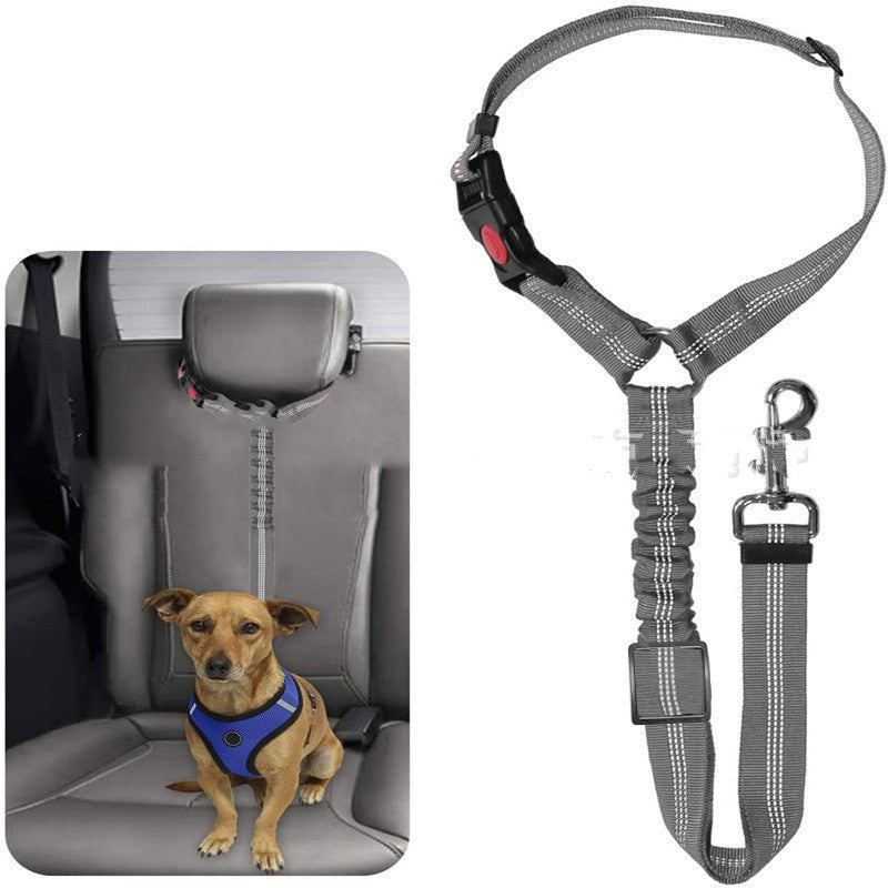 KFX-7099965 Elastic Reflective Dog Car Harness with Traction Rope and Strap