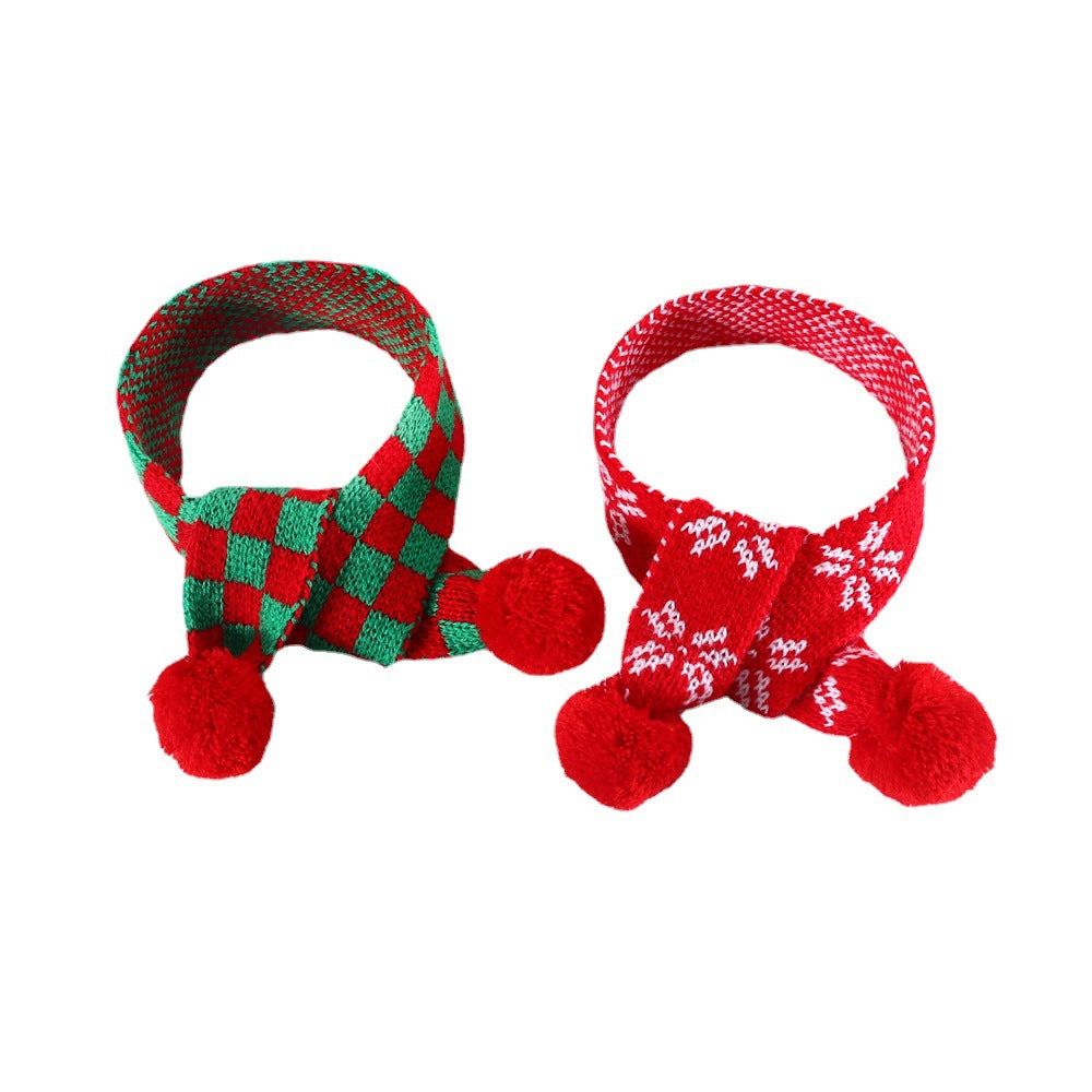 KFX-7100733 Warm Wool Scarf for Pets with Christmas Snowflake and Lattice Patterns, 55cm