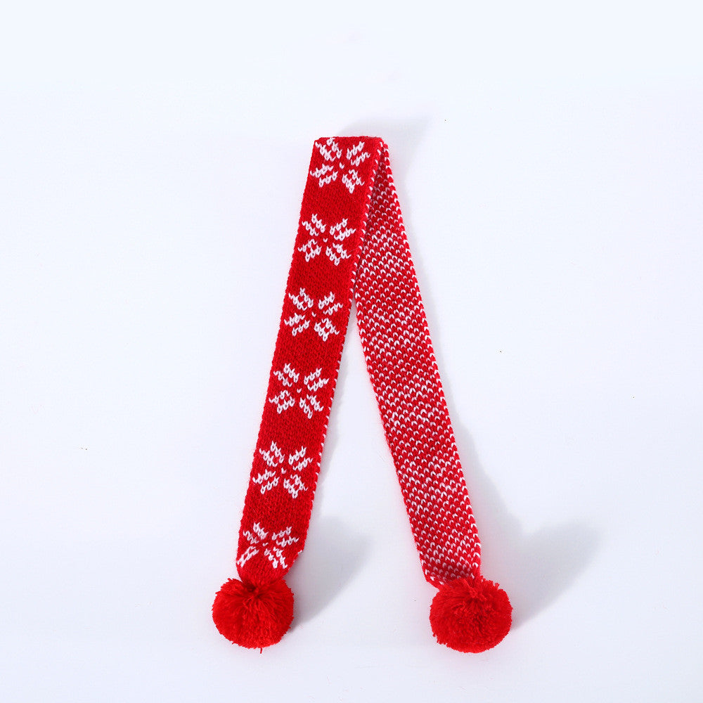KFX-7100733 Warm Wool Scarf for Pets with Christmas Snowflake and Lattice Patterns, 55cm