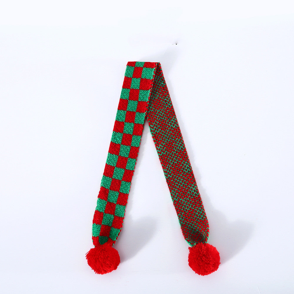 KFX-7100733 Warm Wool Scarf for Pets with Christmas Snowflake and Lattice Patterns, 55cm