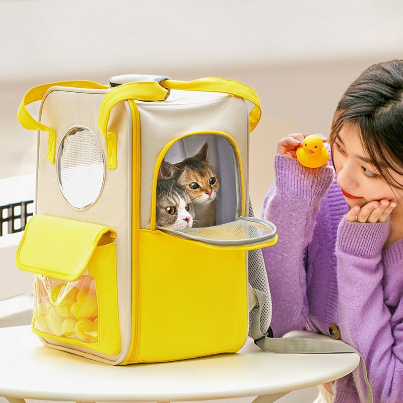 KFX-7102397 Large Capacity breathable Canvas Pet Backpack with Leather and Mesh Design