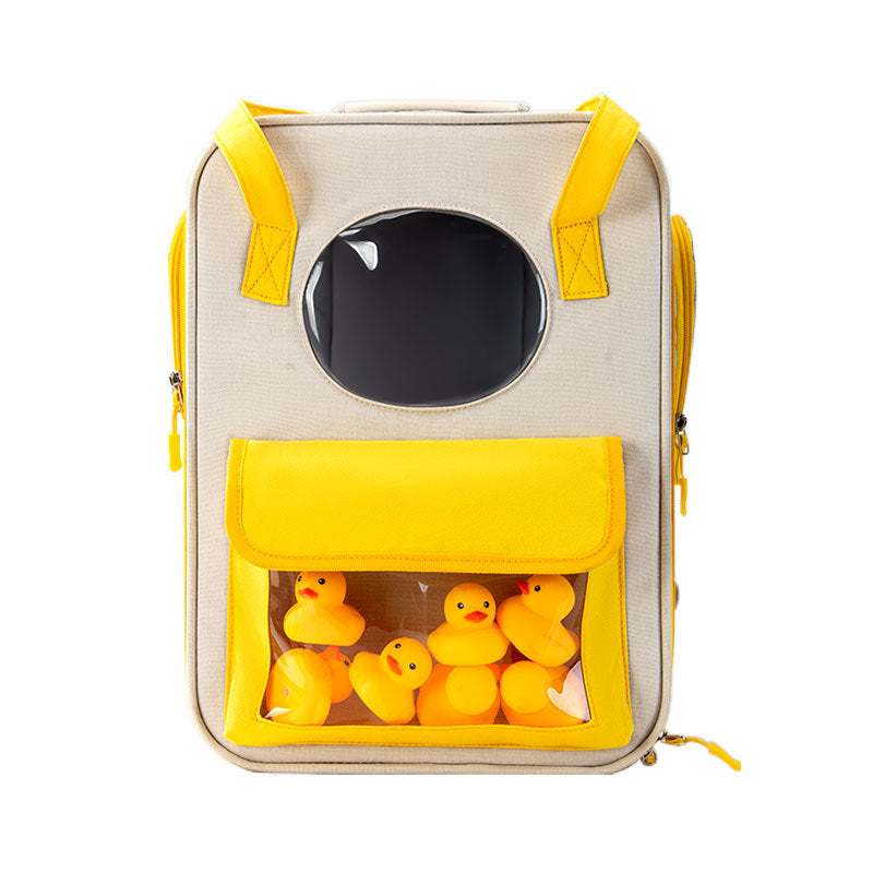 KFX-7102397 Large Capacity breathable Canvas Pet Backpack with Leather and Mesh Design