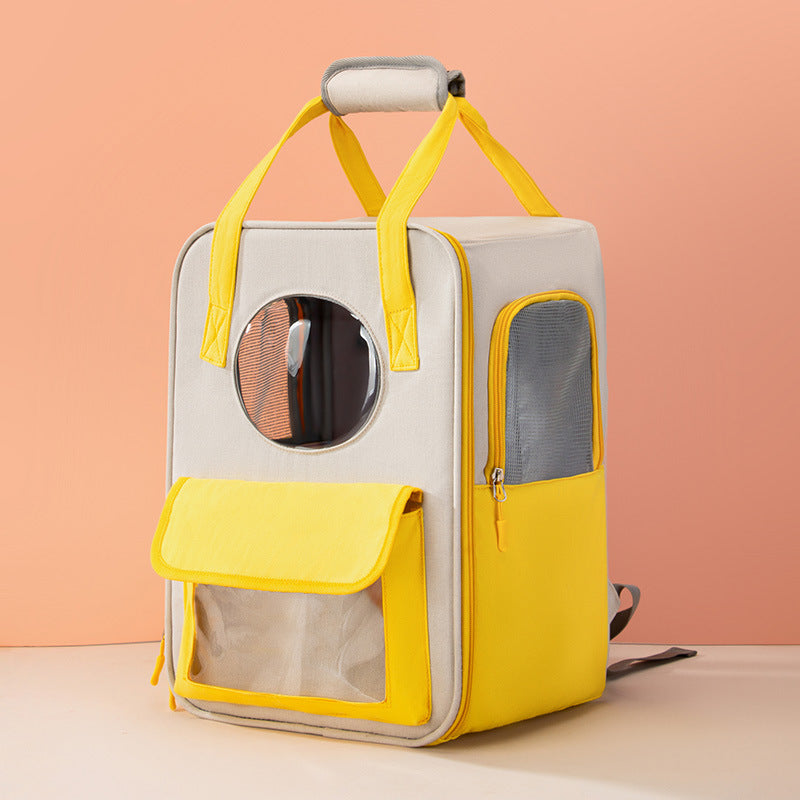 KFX-7102397 Large Capacity breathable Canvas Pet Backpack with Leather and Mesh Design
