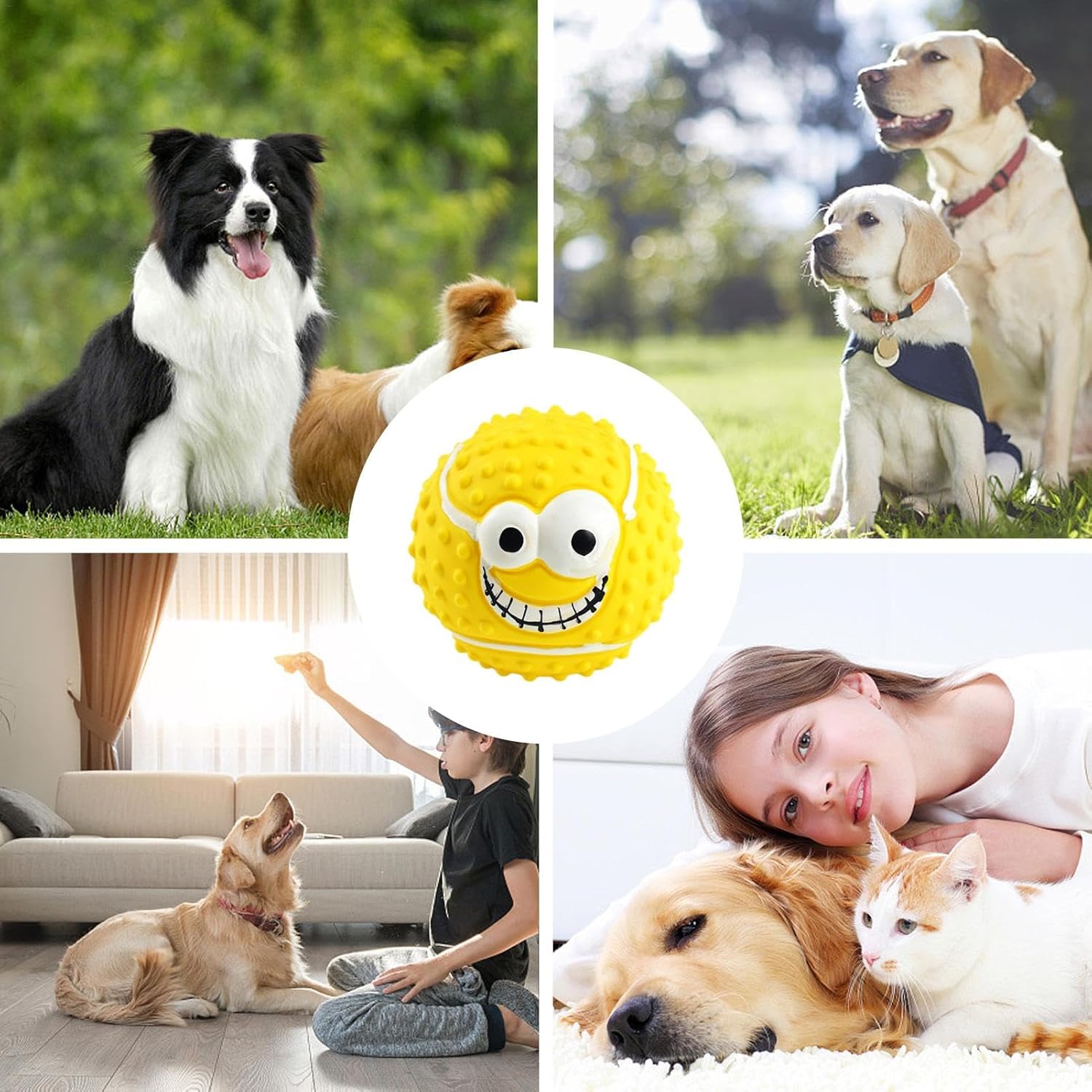 KFX-7103421 Smile Face Latex Dog Ball Toys - Durable, Squeaky Chewing Balls for Small to Medium Dogs and Cats