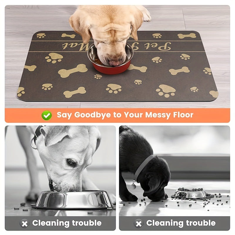 KFX-7103933 Diatom Oil Non-Slip Pet Placemat with Geometric Design - Abstract Pattern in Dog's Paw Colors