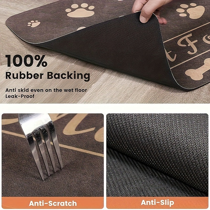 KFX-7103933 Diatom Oil Non-Slip Pet Placemat with Geometric Design - Abstract Pattern in Dog's Paw Colors