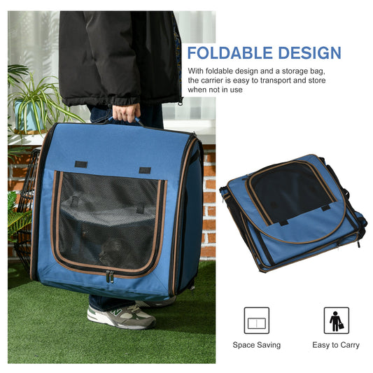 KFX-7104957 Portable Twin Compartment Cat Cage with Soft Cushions and Storage Bag - Blue 39-Inch Soft-Sided Kennel