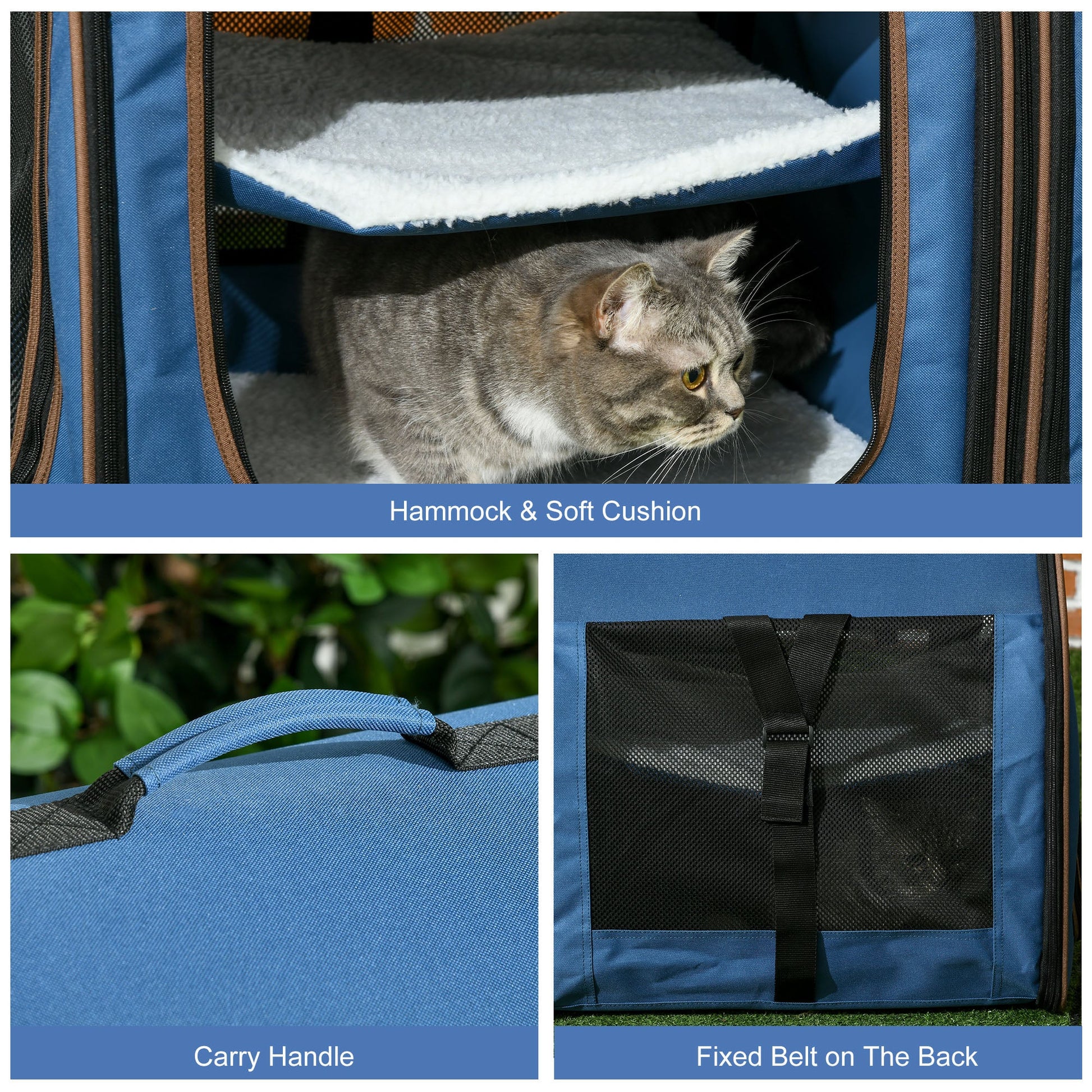 KFX-7104957 Portable Twin Compartment Cat Cage with Soft Cushions and Storage Bag - Blue 39-Inch Soft-Sided Kennel