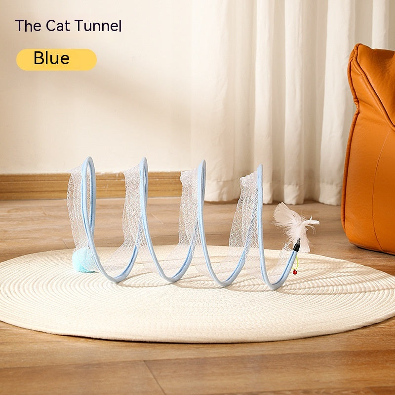 KFX-7105213 Interactive Collapsible Cat Tunnel with Mice & Feathers - Elastic Outdoor Cat Toy for Kittens
