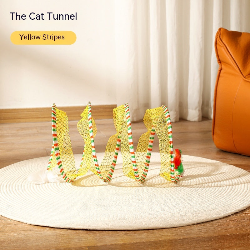 KFX-7105213 Interactive Collapsible Cat Tunnel with Mice & Feathers - Elastic Outdoor Cat Toy for Kittens