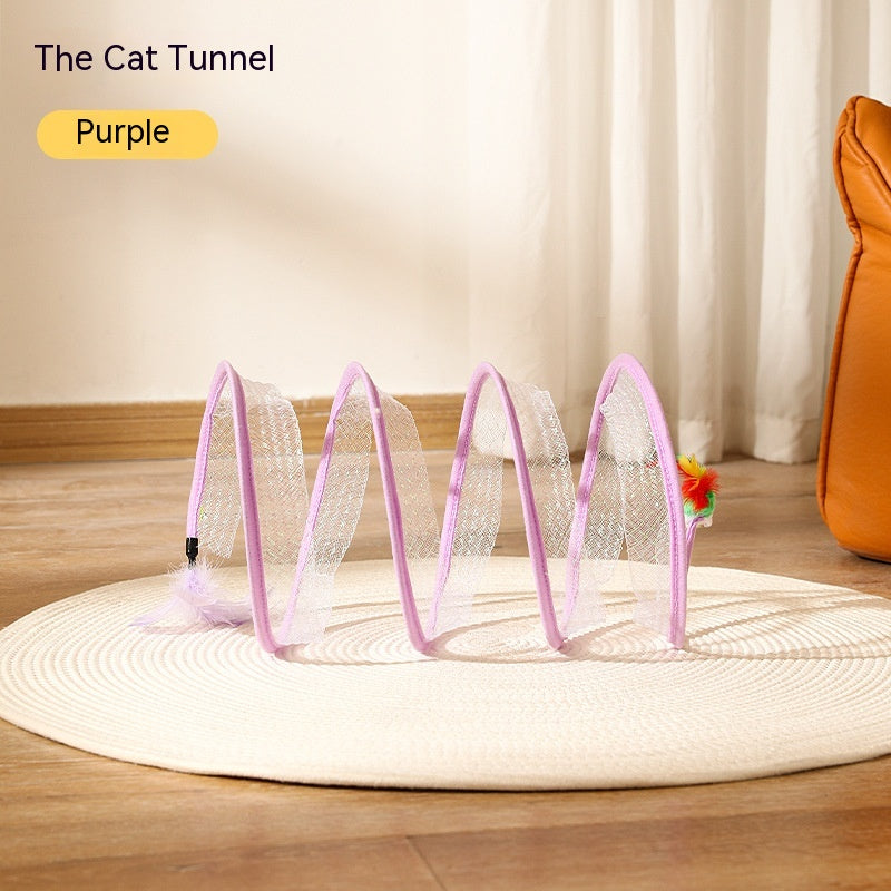 KFX-7105213 Interactive Collapsible Cat Tunnel with Mice & Feathers - Elastic Outdoor Cat Toy for Kittens