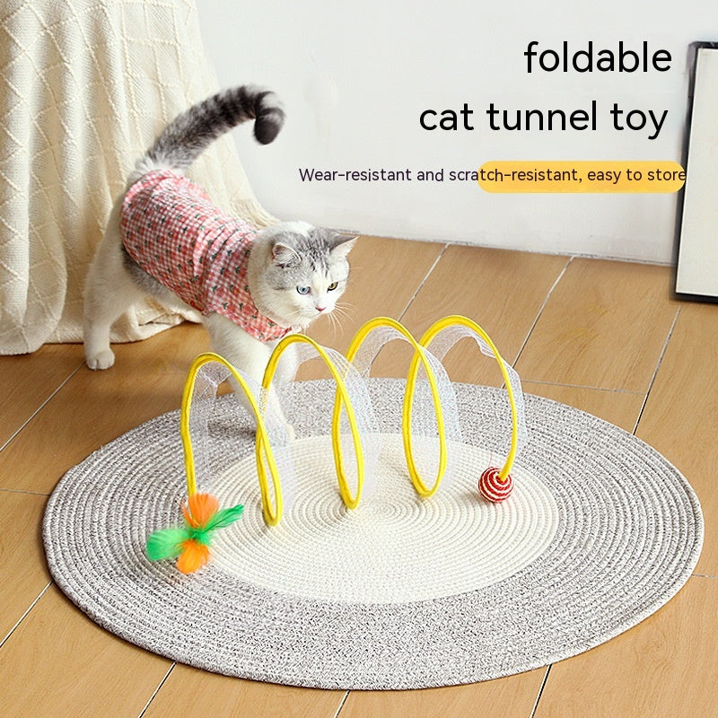 KFX-7105213 Interactive Collapsible Cat Tunnel with Mice & Feathers - Elastic Outdoor Cat Toy for Kittens