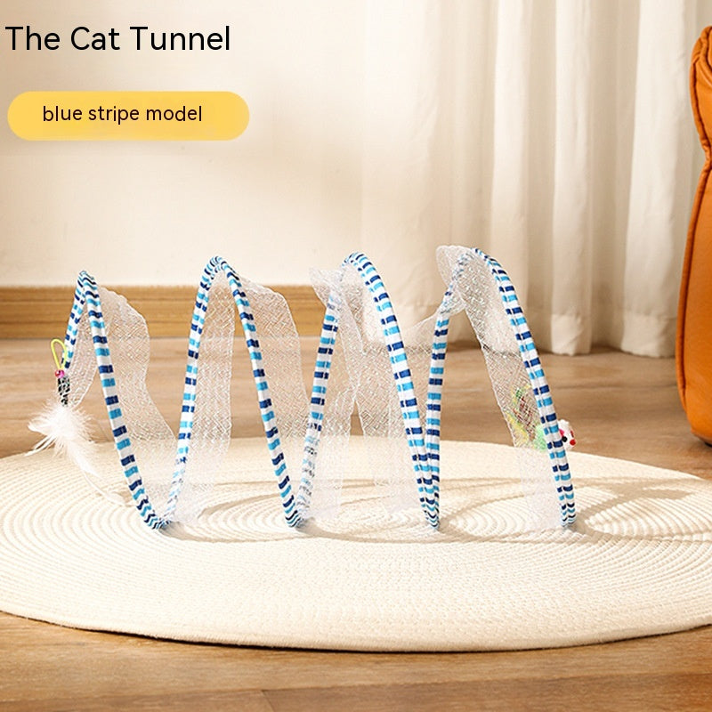 KFX-7105213 Interactive Collapsible Cat Tunnel with Mice & Feathers - Elastic Outdoor Cat Toy for Kittens