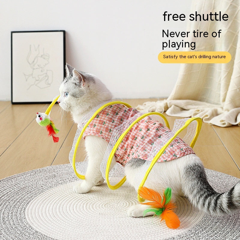 KFX-7105213 Interactive Collapsible Cat Tunnel with Mice & Feathers - Elastic Outdoor Cat Toy for Kittens