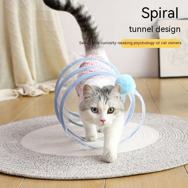 KFX-7105213 Interactive Collapsible Cat Tunnel with Mice & Feathers - Elastic Outdoor Cat Toy for Kittens