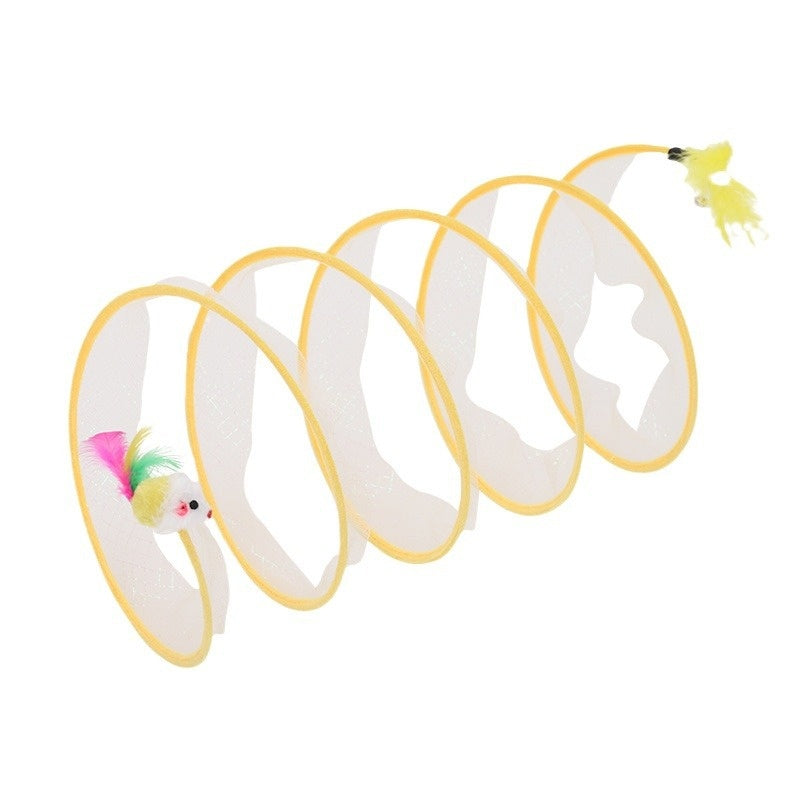 KFX-7105213 Interactive Collapsible Cat Tunnel with Mice & Feathers - Elastic Outdoor Cat Toy for Kittens