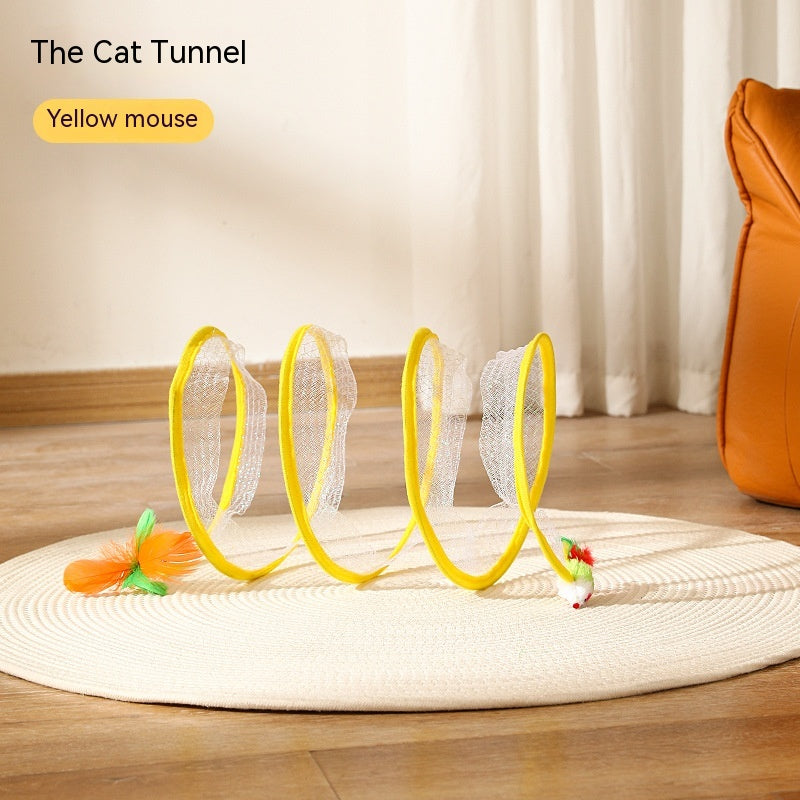 KFX-7105213 Interactive Collapsible Cat Tunnel with Mice & Feathers - Elastic Outdoor Cat Toy for Kittens