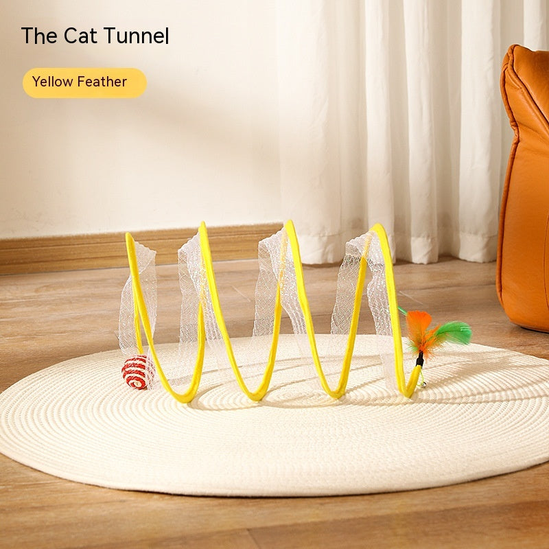 KFX-7105213 Interactive Collapsible Cat Tunnel with Mice & Feathers - Elastic Outdoor Cat Toy for Kittens