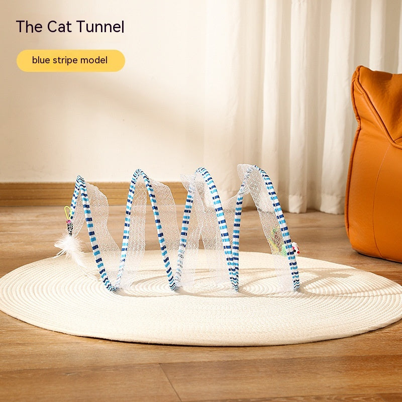 KFX-7105213 Interactive Collapsible Cat Tunnel with Mice & Feathers - Elastic Outdoor Cat Toy for Kittens