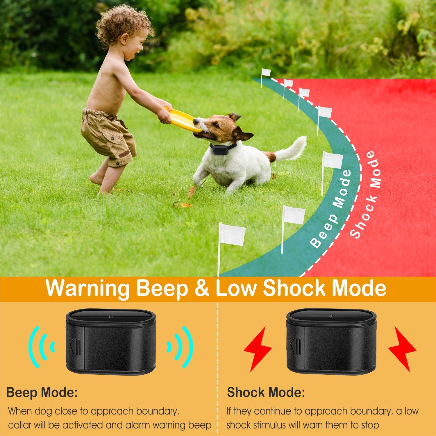 KFX-7105597 Electric Dog Fence System with Tone and Shock Collar for Safe Boundary Training