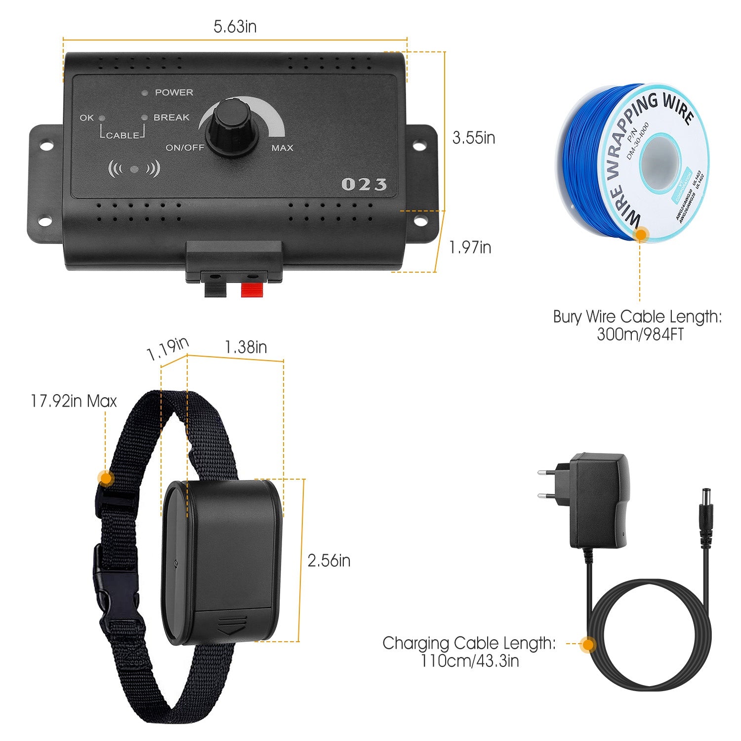 KFX-7105597 Electric Dog Fence System with Tone and Shock Collar for Safe Boundary Training