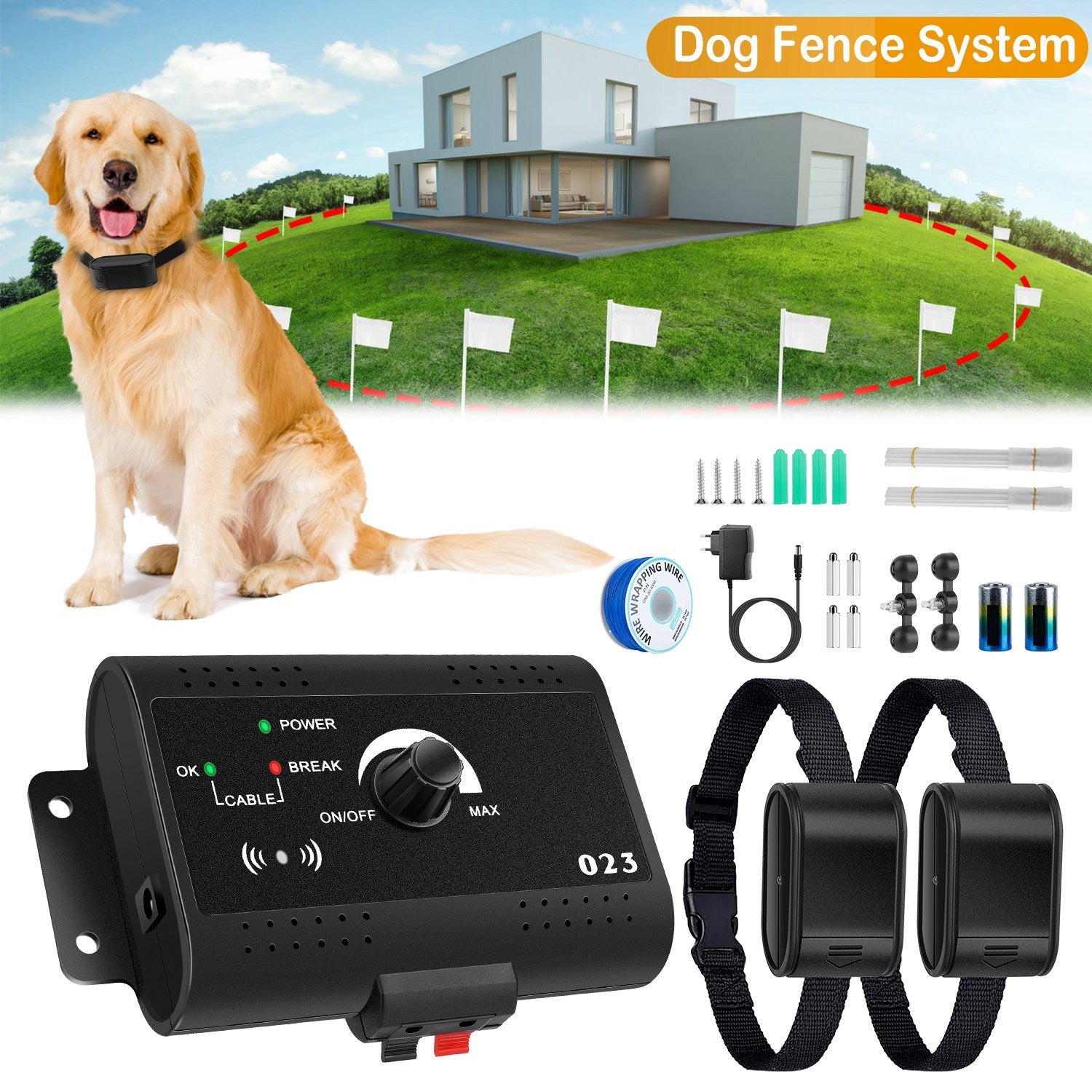 KFX-7105597 Electric Dog Fence System with Tone and Shock Collar for Safe Boundary Training