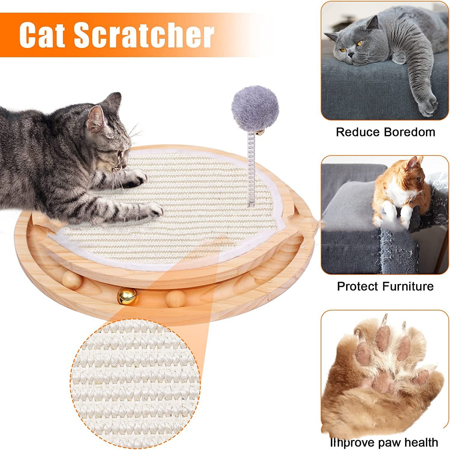 KFX-7106109 Two-in-One Cat Scratching Pad and Turntable with Sisal Material, 40 x 34 x 4.7 CM