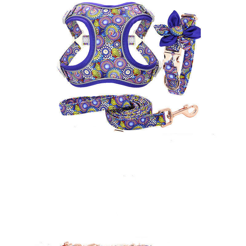 KFX-7106493 Adjustable Dog Traction Harness with Decorative Flowers – S/M/L Size Options