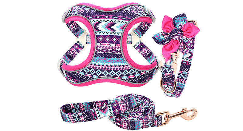 KFX-7106493 Adjustable Dog Traction Harness with Decorative Flowers – S/M/L Size Options
