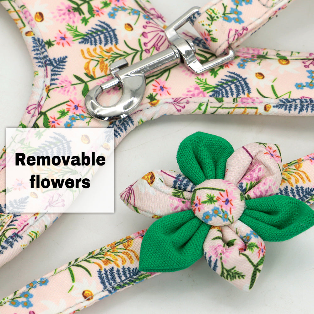 KFX-7106493 Adjustable Dog Traction Harness with Decorative Flowers – S/M/L Size Options