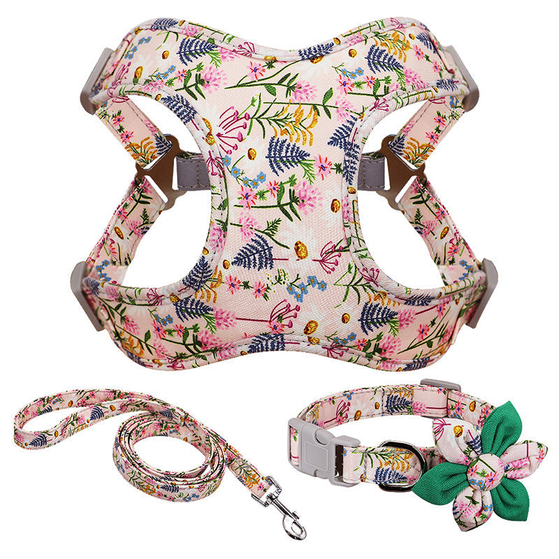 KFX-7106493 Adjustable Dog Traction Harness with Decorative Flowers – S/M/L Size Options