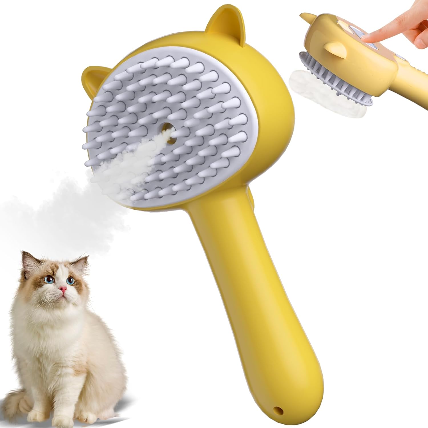 KFX-7107389 4-in-1 Pet Steam Brush with Rubber Bristles, One-Click Hair Release, Ideal for Cats and Dogs