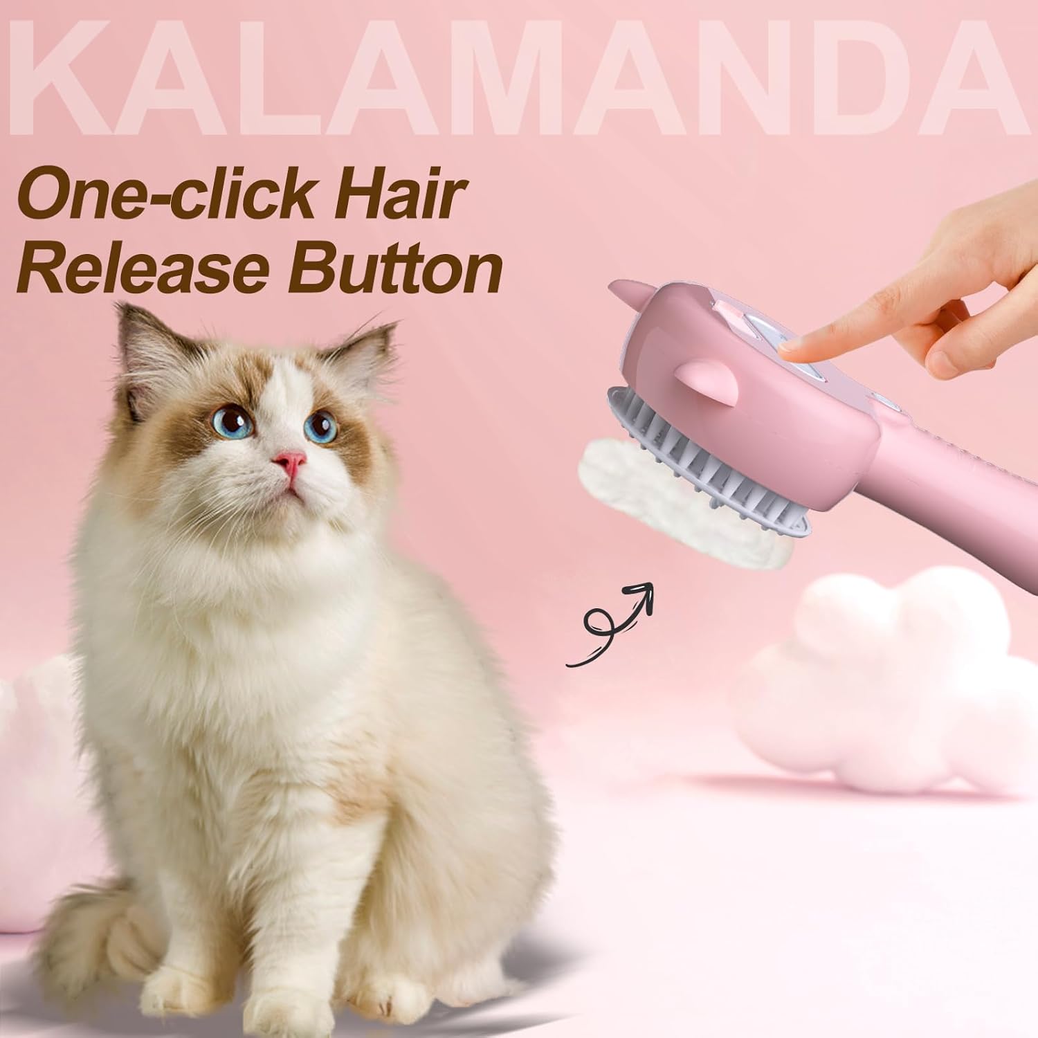 KFX-7107389 4-in-1 Pet Steam Brush with Rubber Bristles, One-Click Hair Release, Ideal for Cats and Dogs