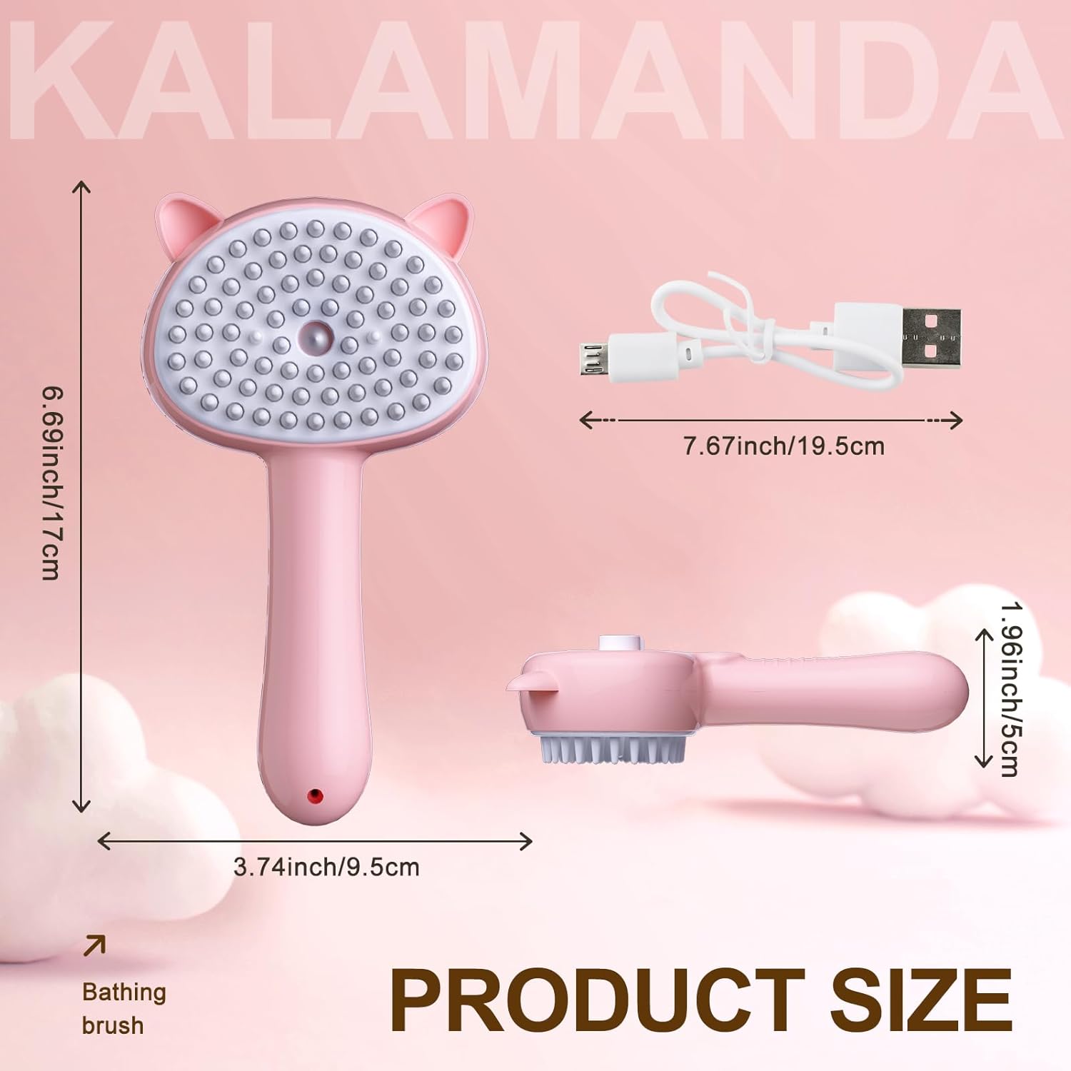 KFX-7107389 4-in-1 Pet Steam Brush with Rubber Bristles, One-Click Hair Release, Ideal for Cats and Dogs