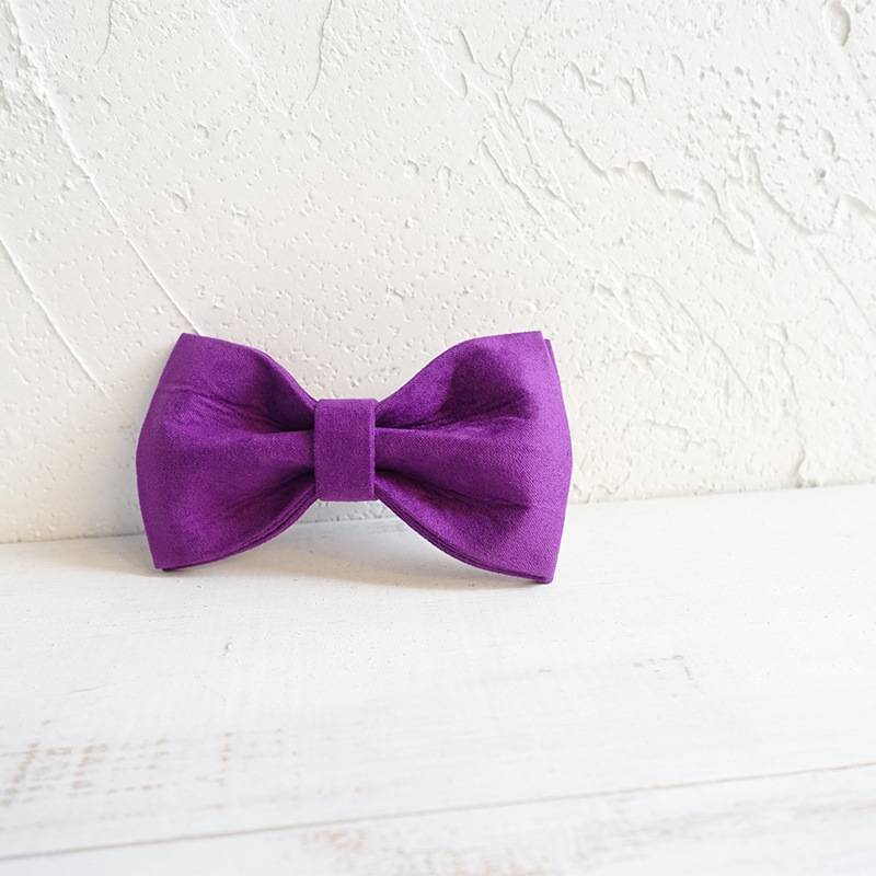KFX-7107901 Purple Velvet Dog Bow Tie Collar Accessory - Adjustable Sizes XS to XL