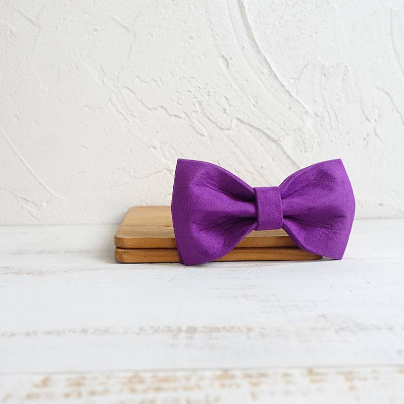 KFX-7107901 Purple Velvet Dog Bow Tie Collar Accessory - Adjustable Sizes XS to XL
