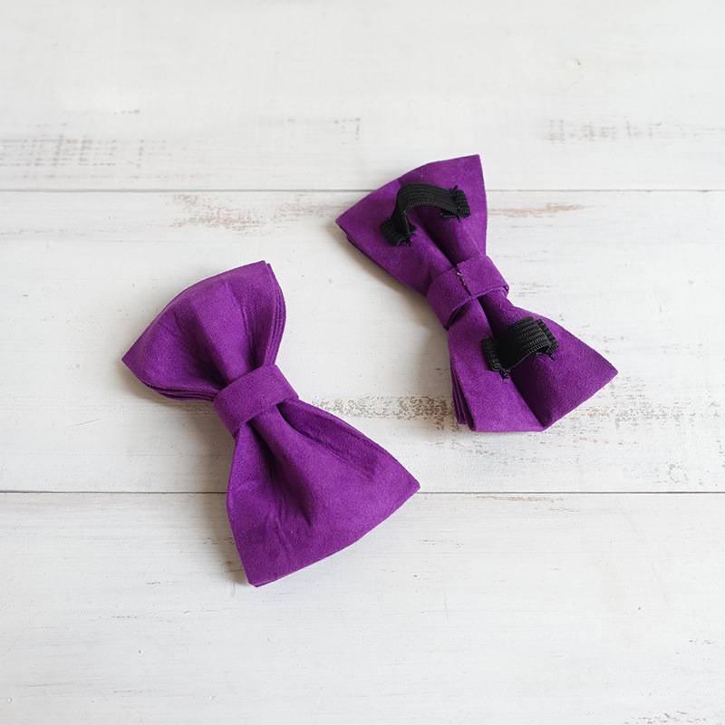 KFX-7107901 Purple Velvet Dog Bow Tie Collar Accessory - Adjustable Sizes XS to XL